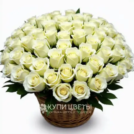 Корзина из 101 белой розы